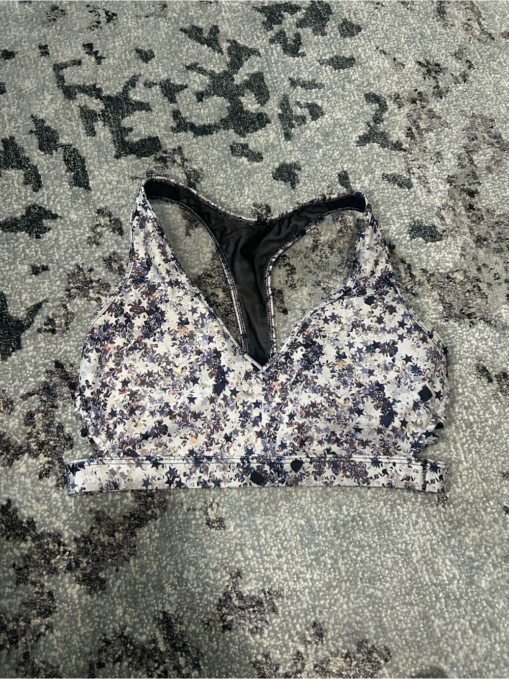 Galaxy Print Racerback Sports Bra - White with Navy & Gray